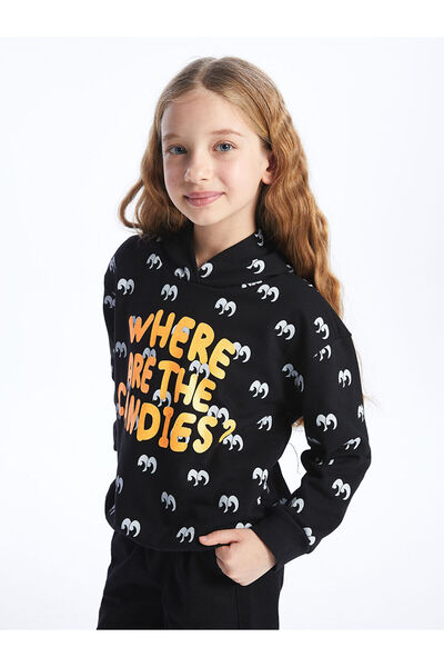 LC Waikiki H12 με τύπωμα Μακρυμάνικο κοριτσίστικο φούτερ με κουκούλα