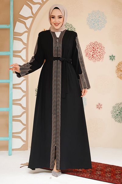 Neva Style Embroidered Black Hijab Abaya 29114S