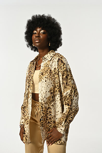 Orfeo Negro KADIN LEOPAR DESENLİ OVERSİZE GÖMLEK