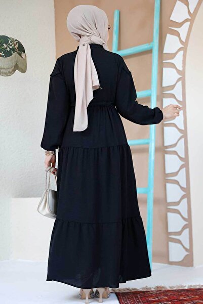Neva Style Black Hijab Pleated Dress - 10334S