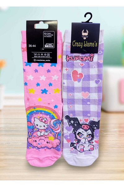 izmir yazici servis Комплект чорапи Kuromi Hello Kitty от 2 части, подаръчен комплект детски чорапи