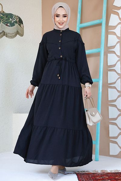 Neva Style فستان حجاب أسود مطوي - 10334S