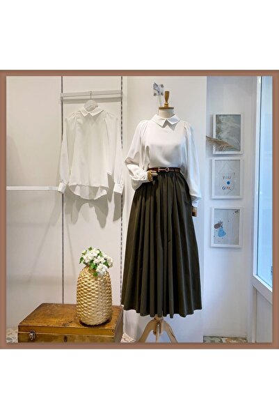 Faya Boutique HAKİ YEŞİLİ KEMERLİ SIK PİLELİ ETEK