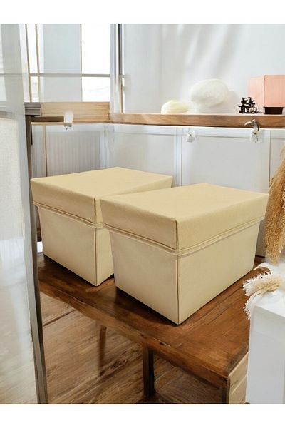 Balkan Room 2 Pieces Beige Clamshell In-Cabinet Organizer Box Multi-Purpose Storage Box Large 30X20X20 cm