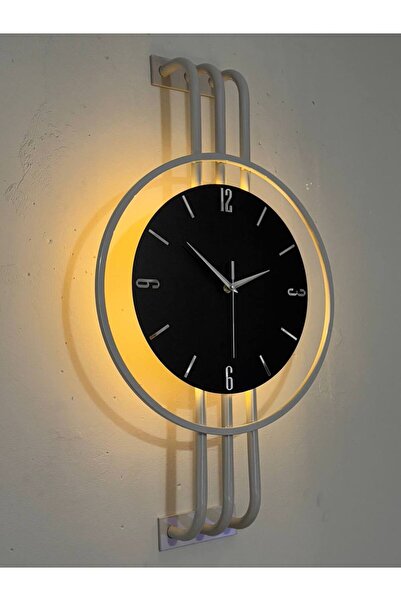 hibiscus İskandinav Tarzı Duvar Saati, Işıklı, Ahşap Merkez, Metal Pil İle Ça...