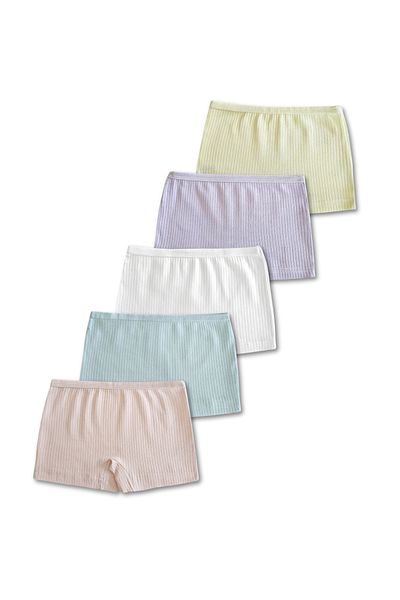 GizaKids 95% Cotton Report Ribbed Girl's Boxer Briefs Underwear Set of 5