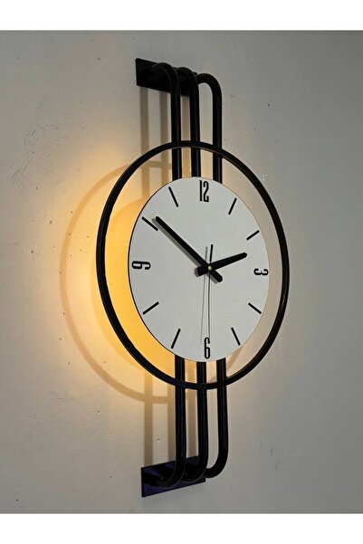 hibiscus İskandinav Tarzı Duvar Saati, Işıklı, Ahşap Merkez, Metal Pil İle Ça...