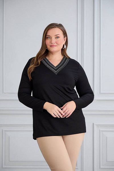 wearon tekstil Women's Large Size V-Neck Bluz