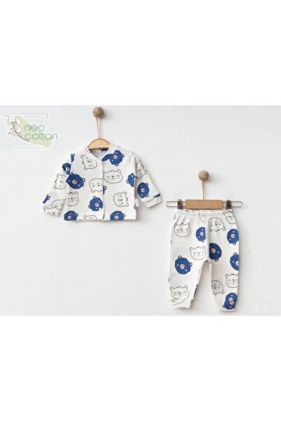neocotton Cotton 2-piece front snap baby pajama set - adorable teddy bear design