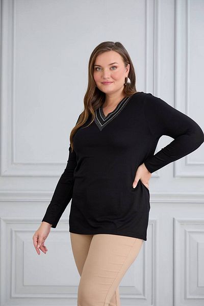 wearon tekstil Women's Large Size V-Neck Bluz