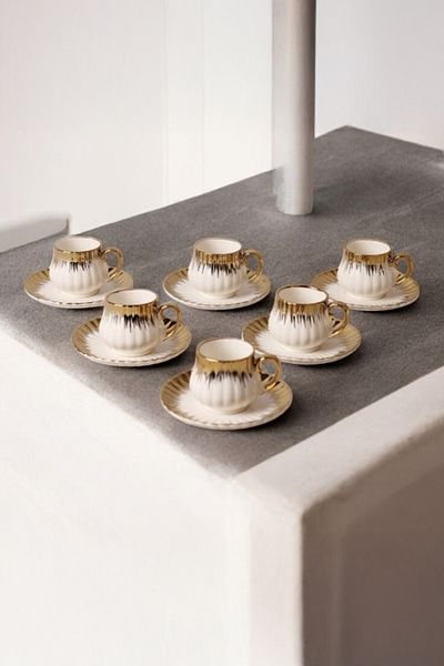 Vadi Enzo 6-Person Porcelain Gold Gilded Nescafe Cup Set