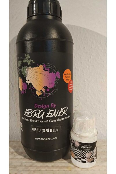 Ebru Ener Anka Vernikli Genel Yüzey Boyası Grej (Gri Bej) 1000 gr. ve Katkı M...