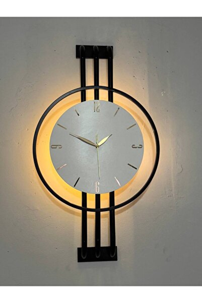 hibiscus İskandinav Tarzı Duvar Saati, Işıklı, Ahşap Merkez, Metal Pil İle Ça...