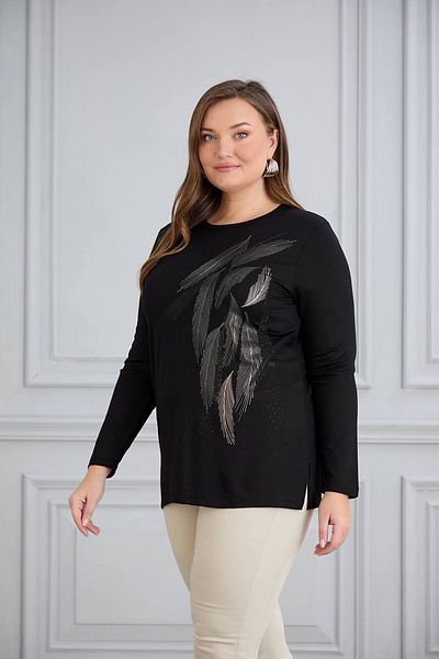 wearon tekstil Women's Large Size Leaves Patterned Crystal Fabric Bluz