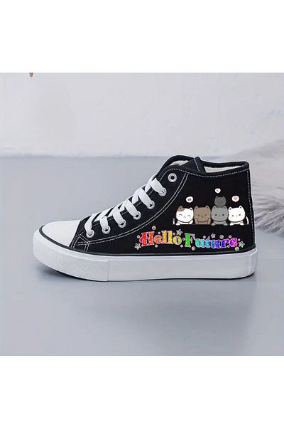 Touz Moda Hello Future Cat Printed Unisex Canvas Shoes