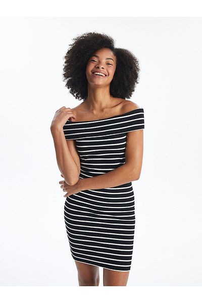 LC Waikiki Rochie bodycon pentru femei cu mâneci scurte cu dungi
