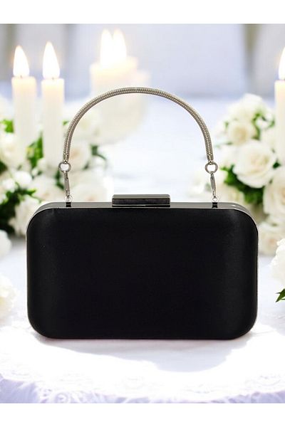 Biçanta Culoare neagră satin cu carcasă argintie mâner metalic cu mânere Genți pentru rochie de seară Geanta de seară Portofoliu de logodnă de nuntă