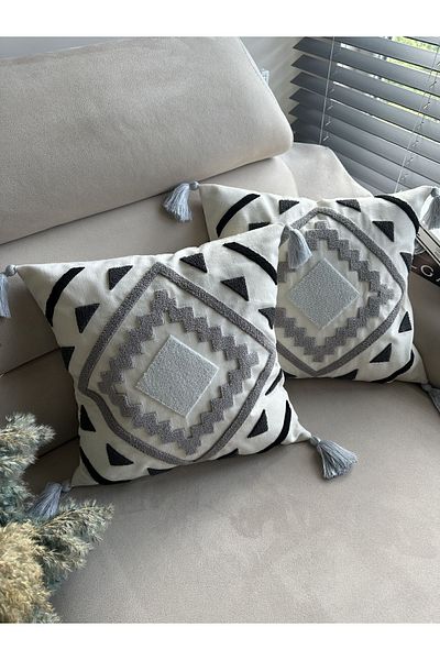 Reset Punch Embroidered 2 Pieces Throw Pillow Cover