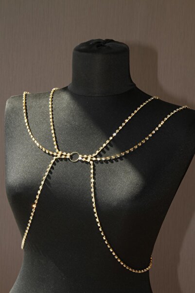 HEVISS S Taşlı Kemer Vücut Kemeri Göğüs Bel Aksesuar Gold