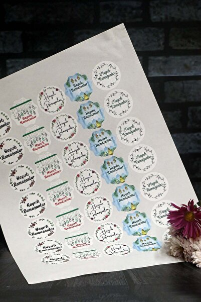 Vice Ramazan etiketi - Hayırlı Ramazanlar baskılı - 70 adet Bayram Etiketi (4...