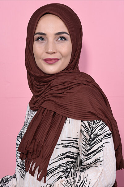 Moda Asse Pratik Piliseli Hazır Hijab Şal Kahverengi