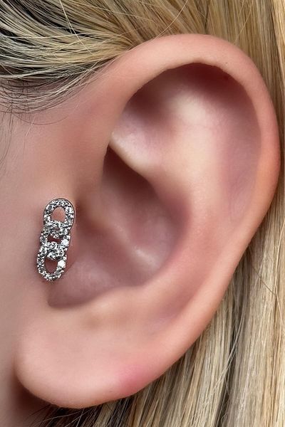 TAKIŞTIR Silver Color Stone Detailed Surgical Steel Tragus/Cartilage Earring/Piercing (Single)