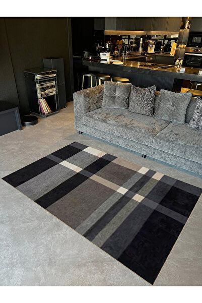 Rugs Modern Halı Ametist Serisi Siyah Ekose Desenli Dokuma Taban Modern Dekor...