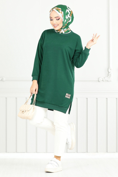 ModaMerve Emerald Side Slit Tunic - 20455Ett902-M