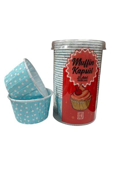 BENS 25 Pack Turquoise Polka Dot Cake Capsule Cupcake/Muffin/Suffle