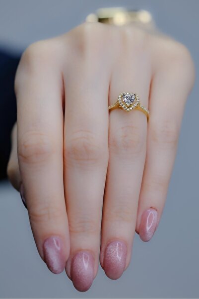 Fay Yamaner Kadın Kalpli Tek Taşlı Altın Yüzük