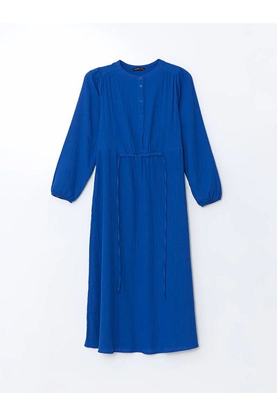 LC Waikiki Γυναικείο φόρεμα LCWAIKIKI Classic Blue Judge Collar Muslin