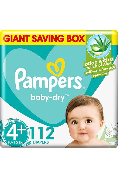 Pampers Aloe Vera, Size 4+, Maxi Plus, 10-15kg, Giant Box, 112 Taped Diapers