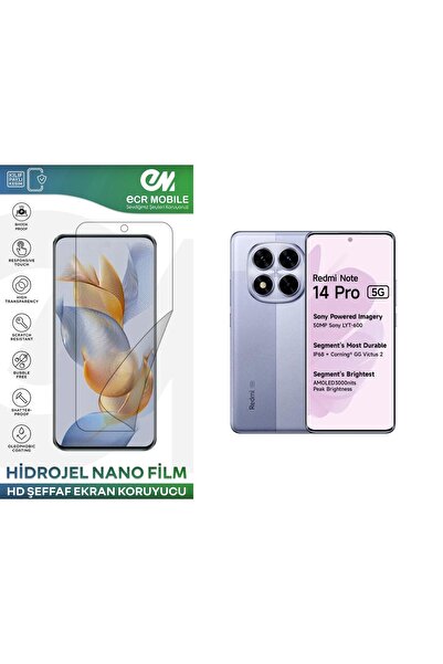 Ecr Mobile Redmi Note 14 Pro ile Uyumlu Hidrojel Nano Ekran Koruyucu Film MAT...