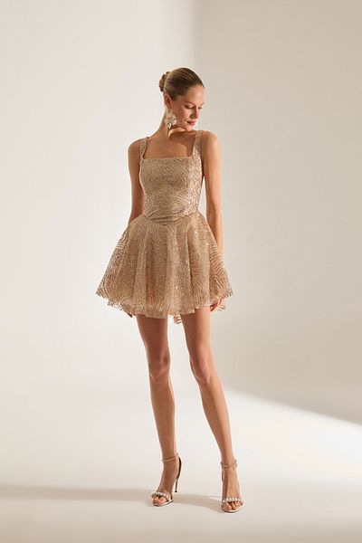 BETTY & SAM Justina Sparkly Straps Dore Mini Evening Gown
