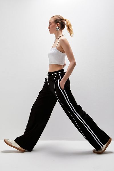 its basic Women's Black Color Stripe Detailed Lace up Comfortable Fabric Design Trousers