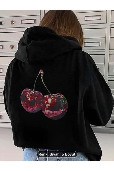 NEW TRENDY COLLECTİON Hanorac la modă pentru femei, pulover cu mânecă lungă cu imprimeu cireșe, croială relaxată, tricot din poliester, tot sezonul
