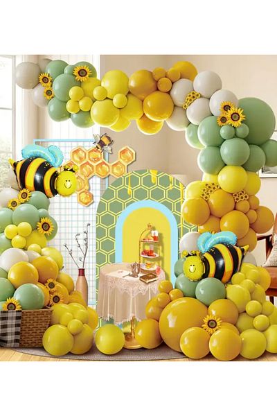 Çemrek Süs Parti Green Yellow Balloon Chain - Bee Concept Set of 100
