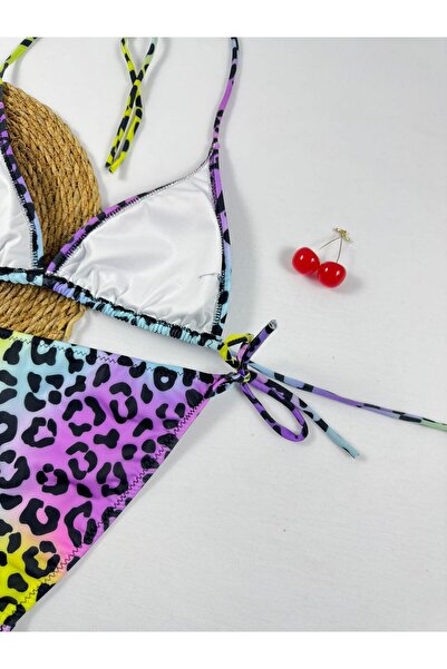 FUNELLA Γυναικείο σετ μπικίνι με πολύχρωμο τρίγωνο Leopard