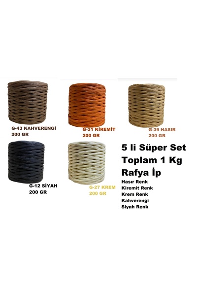 Belomia Home Collection Raffia Rafya Şapka Çanta Kağıt İp 5li Süper Set 1000 Gr