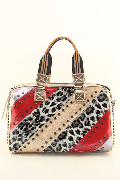 HNB Women's Gold Multi Color Stone Cylinder Casual Shoulder Bag