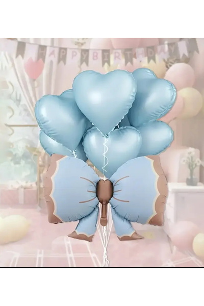 Çemrek Süs Parti مجموعة من 8 قطع من رقائق القوس الأزرق والبالونات على شكل قلب...
