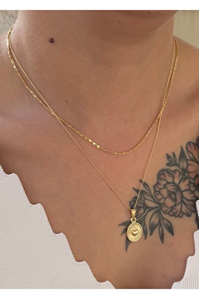 takıtarzım قلادة ذهبية مكونة من قطعتين على شكل قلب