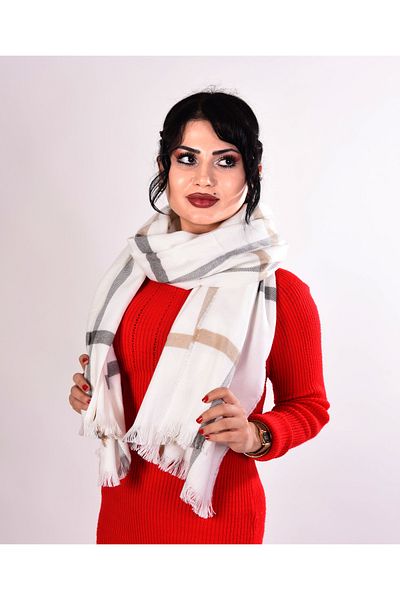 K&B PASHMINA Şal de casmir |   Modelat moale |   Alb Gri Cafea |   Amestec de lână |   70*180 cm |   Design de bună calitate și elegant
