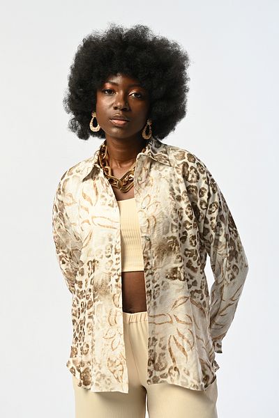 Orfeo Negro Women's Leopard and Flower Patterned Shirt