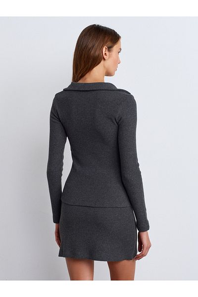 Dilvin 31436 Polo Neck Button Detailed Ball-Anthracite