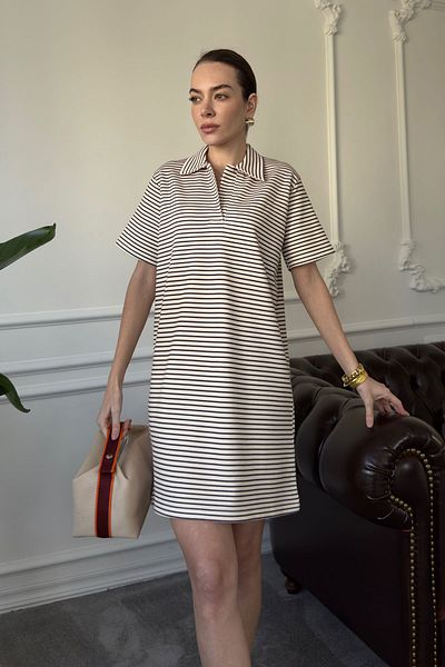 MAGARDE Rochie cu dungi cu gât polo - MAROON