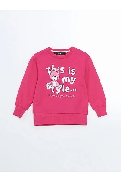 LC Waikiki Βρεφικό φούτερ LCW Kids Fuchsia Crew Neck με στάμπα για κορίτσια