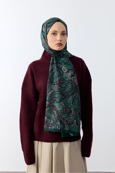 MİRSOY SCARF Πράσινο έθνικ σχέδιο Mihra Shawl