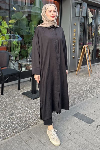 Ovn. Cămașă lungă neagră din bumbac