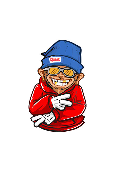 Quart Aksesuar 9,5 x 6 Cm Monkey, Maymun Oto Sticker Araba Cam Sticker